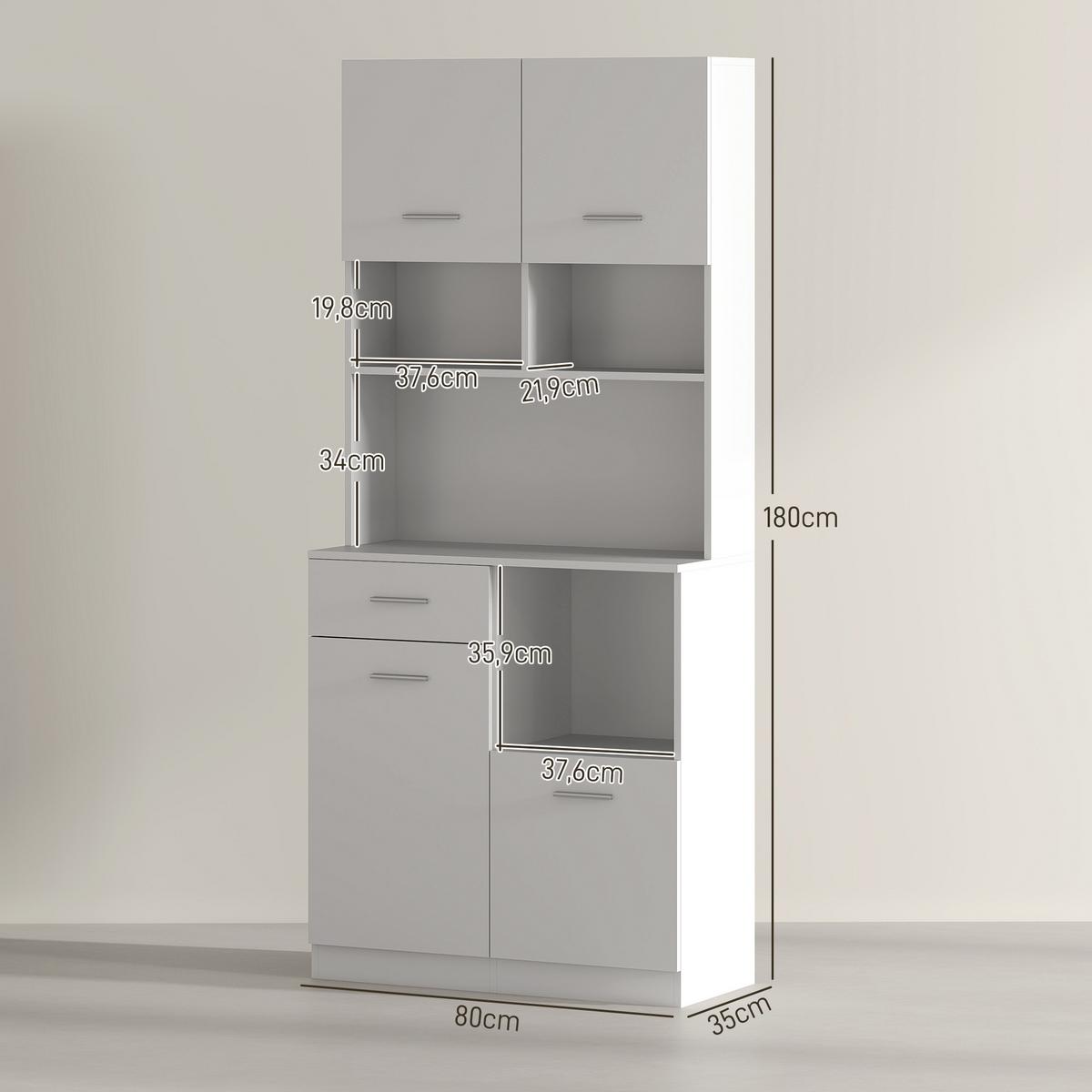 KÜCHENSCHRANK Hochschrank mit verstellbaren Regalen Schublade Weiß - Silberfarben/Weiß, Holzwerkstoff/Metall (35/180/80cm) - HOMCOM