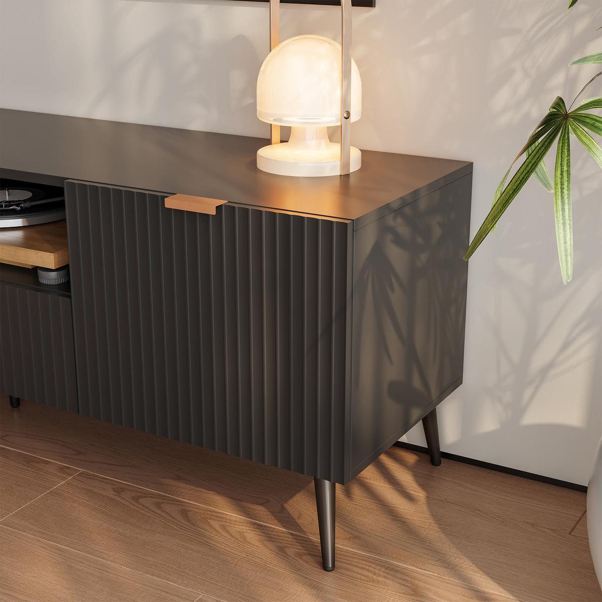 FERNSEHSCHRANK Nand - Schwarz, Holzwerkstoff/Metall (40/51/160cm) - [en.casa]