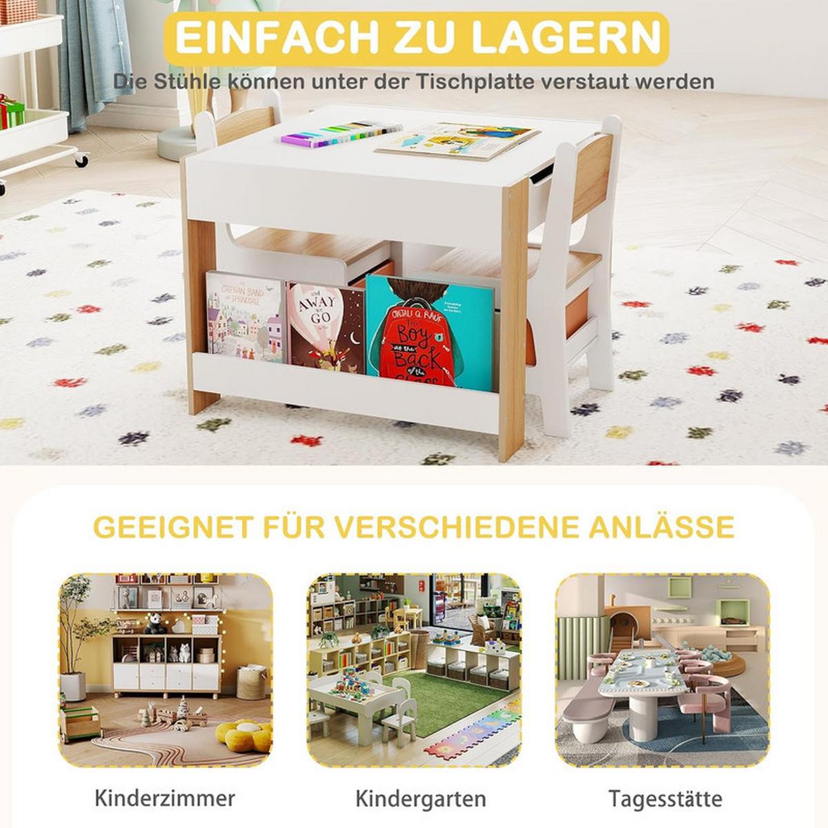 KINDERTISCH mit Stuhl natur(3-tlg) - Naturfarben, Holzwerkstoff (61.5/48/61.5cm) - COSTWAY