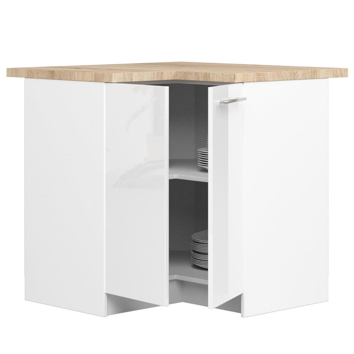 UNTERSCHRANK Weiß, Weiß Glanz 85/90/46 - Weiß Hochglanz/Weiß, Holzwerkstoff (90/85/46cm) - RAUMHIRSCH FURNITURE