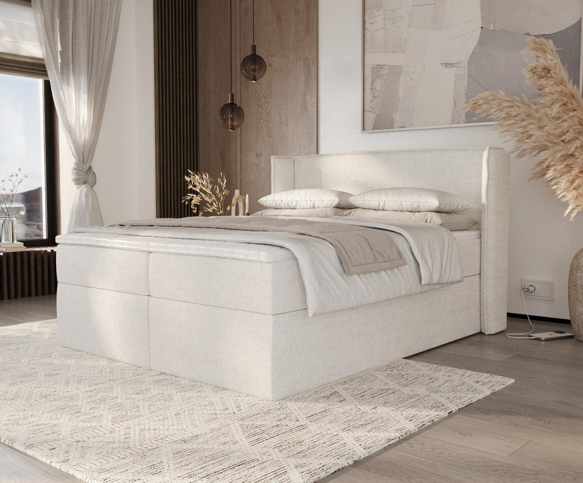 BOXBETT Viva 140/200 cm Creme im Neve Stoff - Creme/Schwarz, Holz/Holzwerkstoff (140/200cm) - AltaBeds