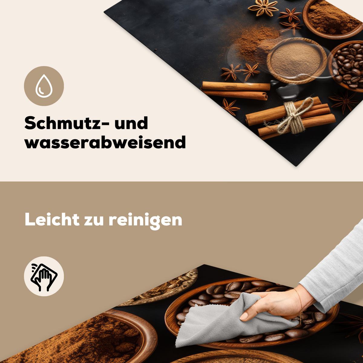 HERDABDECKPLATTE Zimt - Beton - Kaffee - Zimtstangen - Gewürze Ceranfeldabdeckung 85x52 cm - Mokka, Kunststoff (85/52/0.2cm) - MuchoWow