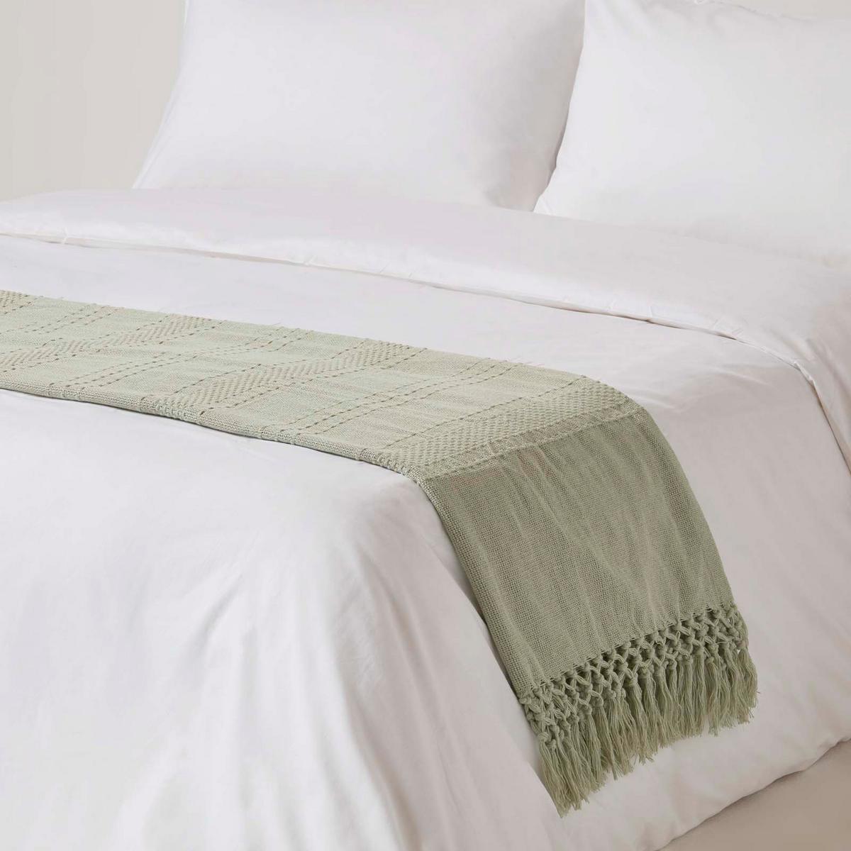 ÜBERWURF Kashi 225/255 cm, Baumwolle mit Fransen - Salbeigrün, Textil (225/255cm) - Homescapes