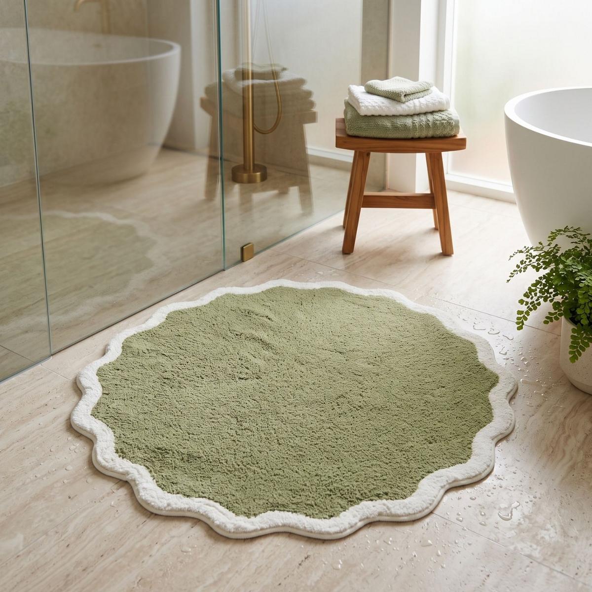 BADTEPPICH Wellenrand, rund 70 cm, 100 % Baumwolle - Grün, Textil (70/70cm) - Homescapes