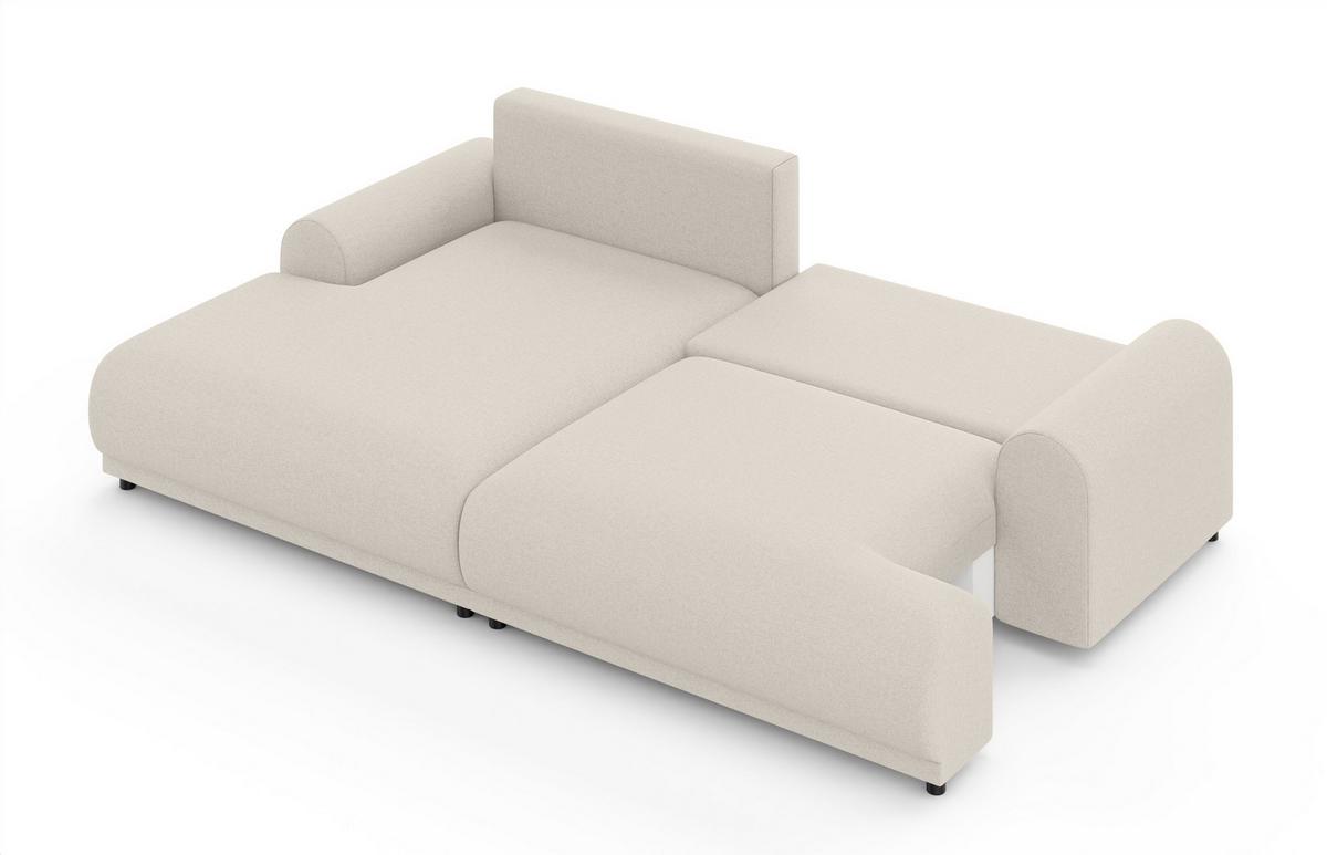 ECKSOFA mit Schlaffunktion, Bettkasten, extrabreite Ottomane links, abgerundete Armlehnen, B240/T145/H81 cm, Strukturstoff Beige / 21032 - Beige/Schwarz, Kunststoff/Textil (240/145cm) - luma-home