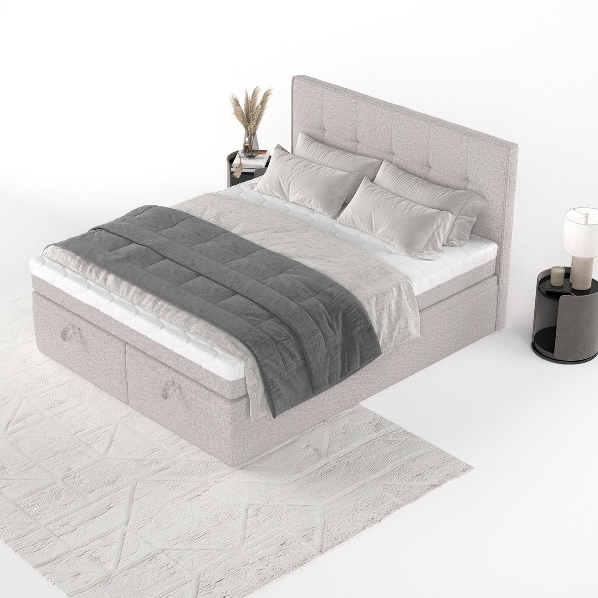 BOXBETT Arivo 180/200 cm Beige im Riva Stoff - Beige/Schwarz, Holz/Holzwerkstoff (180/200cm) - AltaBeds