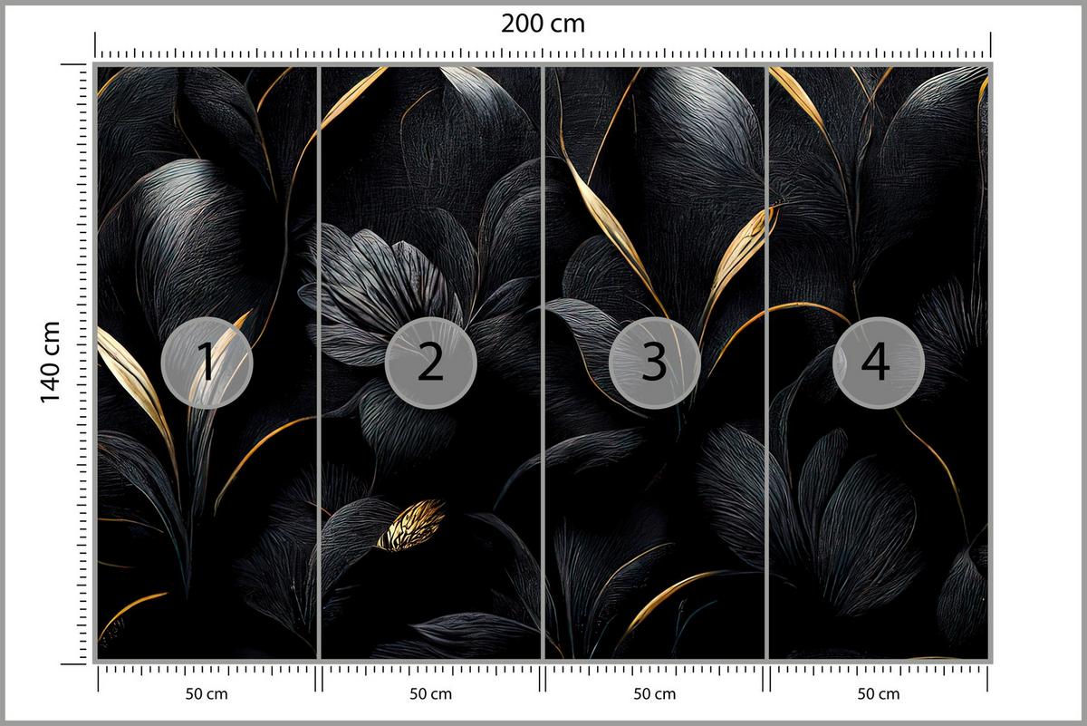 FOTOTAPETE für Wohnzimmer Schwarze Blätter Gold Luxus 200x140 - Goldfarben/Schwarz, Papier (200/140cm) - Muralo