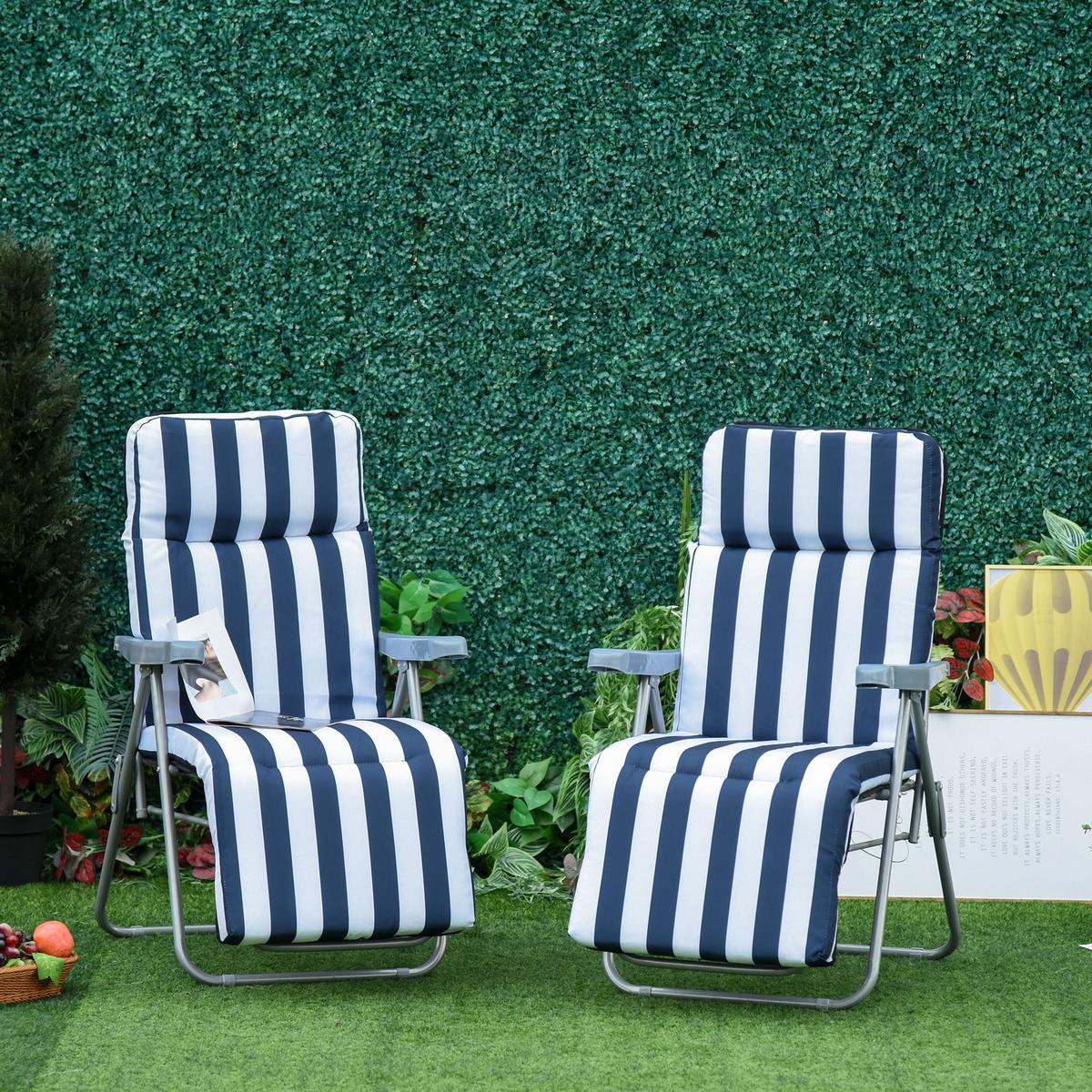 SONNENLIEGE, 5 Positionen Auflage, Stahl, Polyester, Schaumstoff, Blau - Blau, Kunststoff (75/102/60cm) - Outsunny