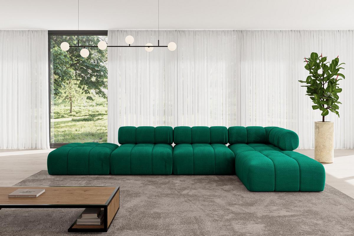 ECKSOFA modulares Sofa Kerru-L2 - 380x190x70 cm Dunkelgrün Velours - Dunkelgrün, Holzwerkstoff/Textil (380/190cm) - ALTDECOR
