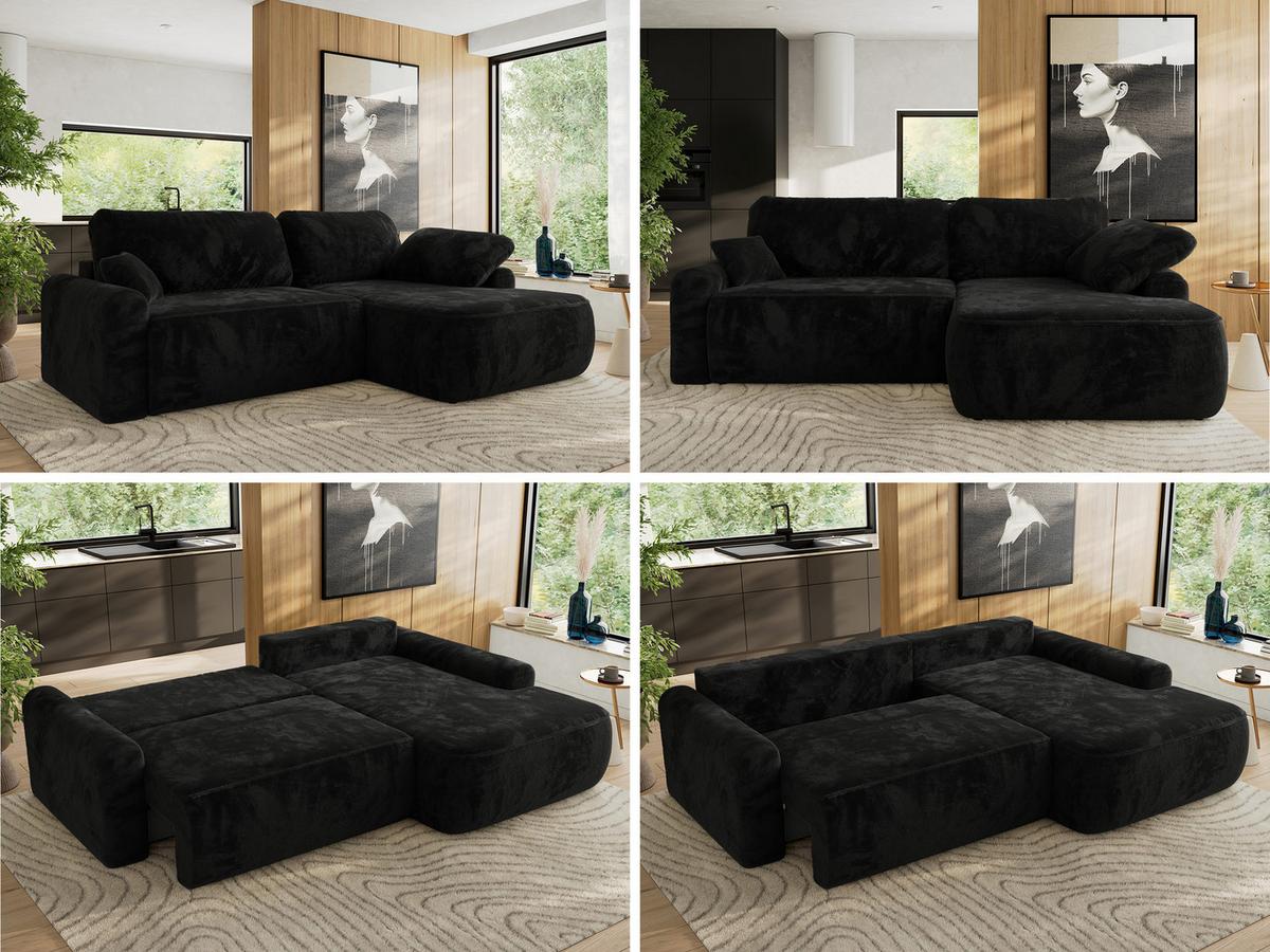 ECKSCHLAFSOFA CUBO L Schwarz Plüsch - rechts - Schwarz, Kunststoff/Textil (187/273cm) - MKS