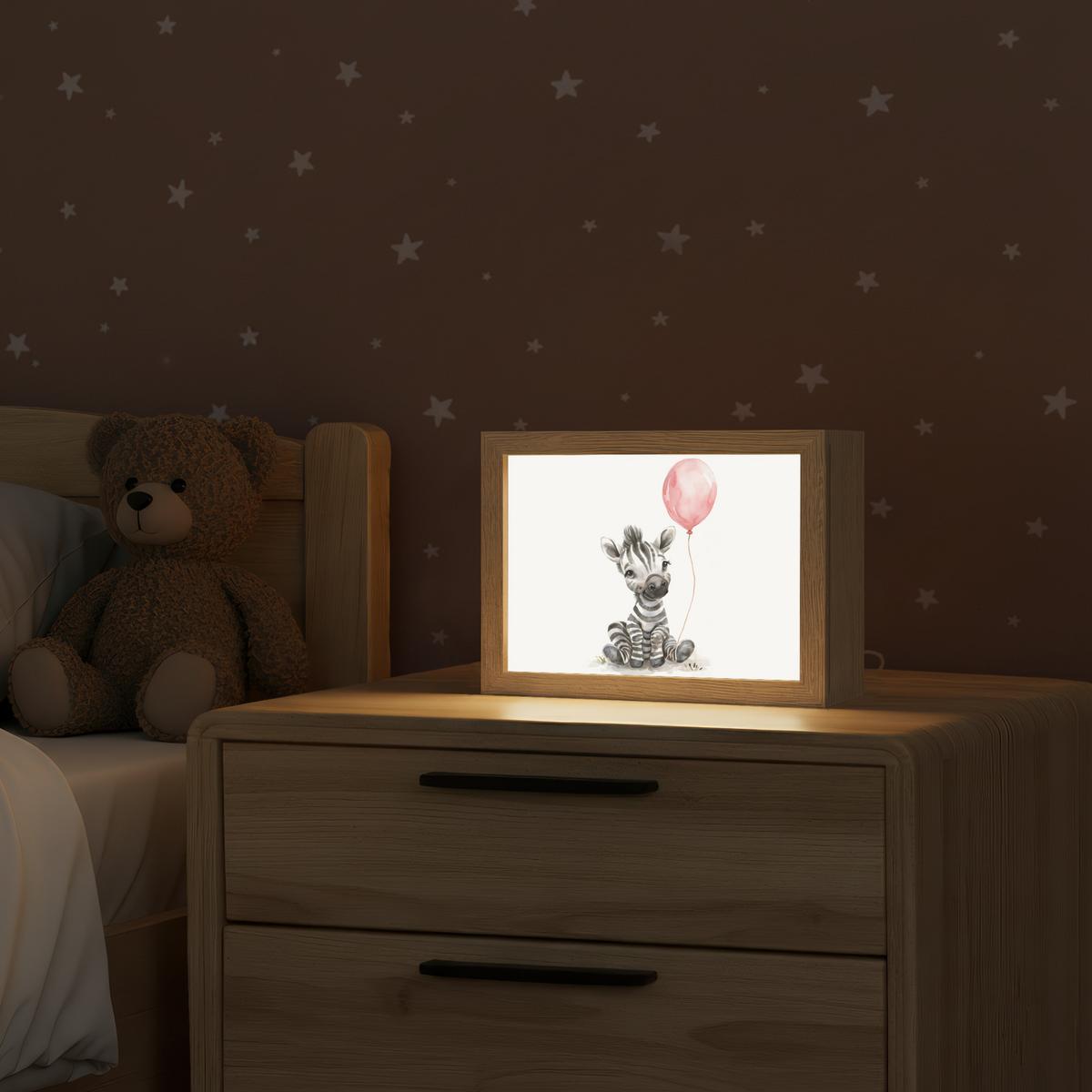 NACHTTISCHLAMPE Zebra - Baby - Tiere - Rosa Luftballon 20x15 cm - Weiß, Holzwerkstoff (8/20/15cm) - OnlyWow