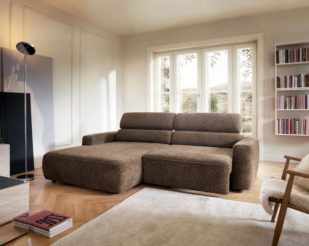 ECKSOFA Fando Hellbraun Chenille - Hellbraun/Schwarz, Kunststoff/Textil (252/182cm) - Selsey