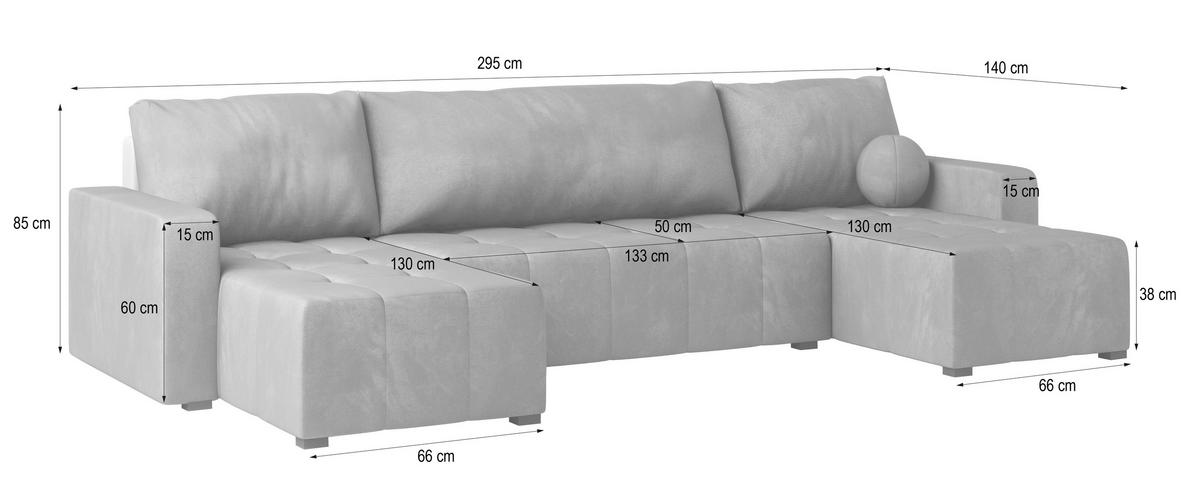 WOHNLANDSCHAFT TOLARI Beige Plüsch-Stoff mit Schlaffunktion - Beige, Holz (295/85/140cm) - MASSENO