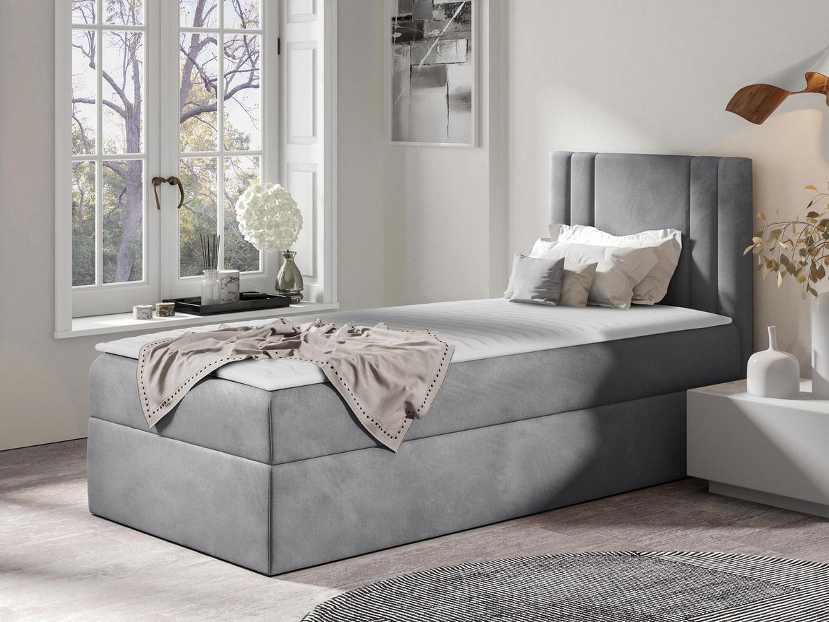 BOXBETT Carmen Mini, Seite zum Öffnen des Bettkastens: Rechts - H3 - Silberfarben, Holz (90/200cm) - MIRJAN24