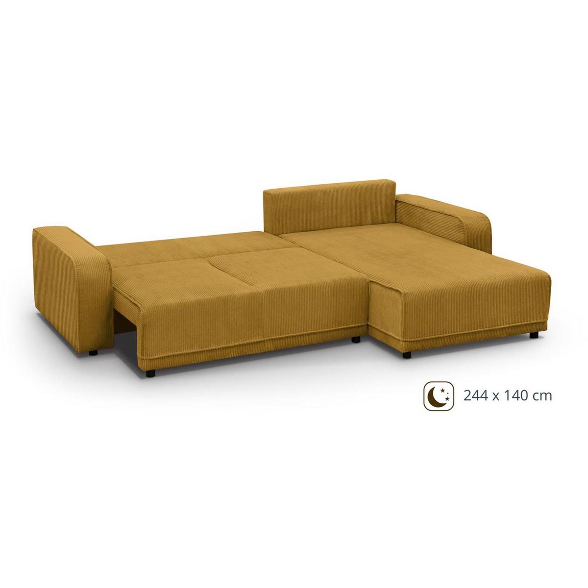 ECKSCHLAFSOFA Primo L gelb - Gelb/Schwarz, Textil (290/185cm) - Beautysofa