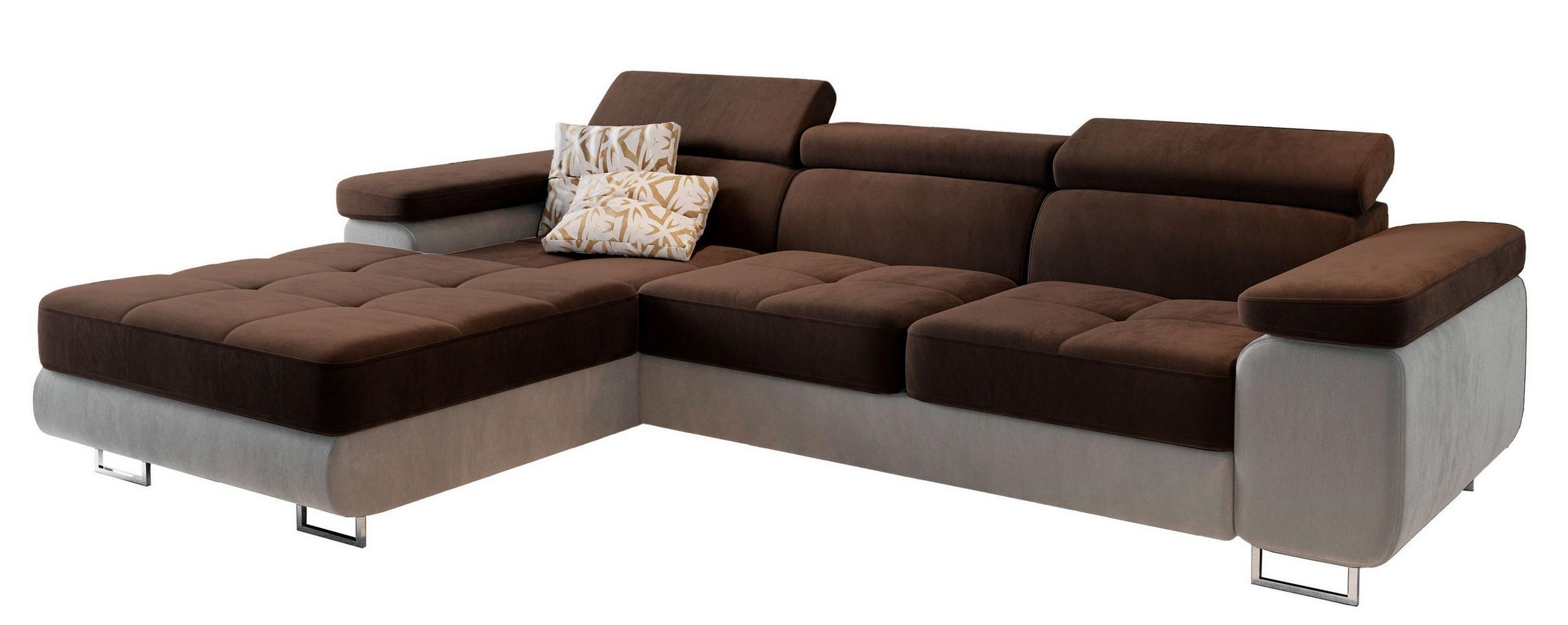 ECKSOFA ELMA L-S Braun Velours-Stoff mit Schlaffunktion - Silberfarben/Braun, Holz/Textil (280/205cm) - MASSENO