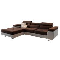 ECKSOFA ELMA L-S Braun Velours-Stoff mit Schlaffunktion - Silberfarben/Braun, Holz/Textil (280/205cm) - MASSENO