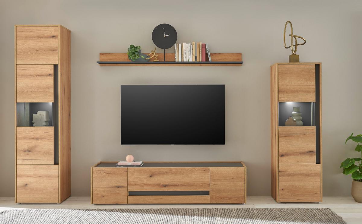 TV-LOWBOARD Eiche Evoke, grau 170 cm, TV-Unterteil mit Doppelschubkasten - Eichefarben/Schwarz, Holzwerkstoff/Kunststoff (170/40/45cm) - Furn.Design