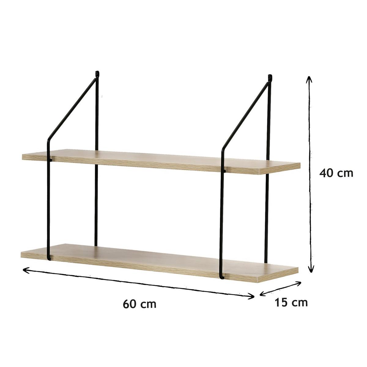 ZWEISTÖCKIGES Wandregal im Holzdekor L60 cm - Eichefarben, Holzwerkstoff (15/40/4cm) - Calicosy