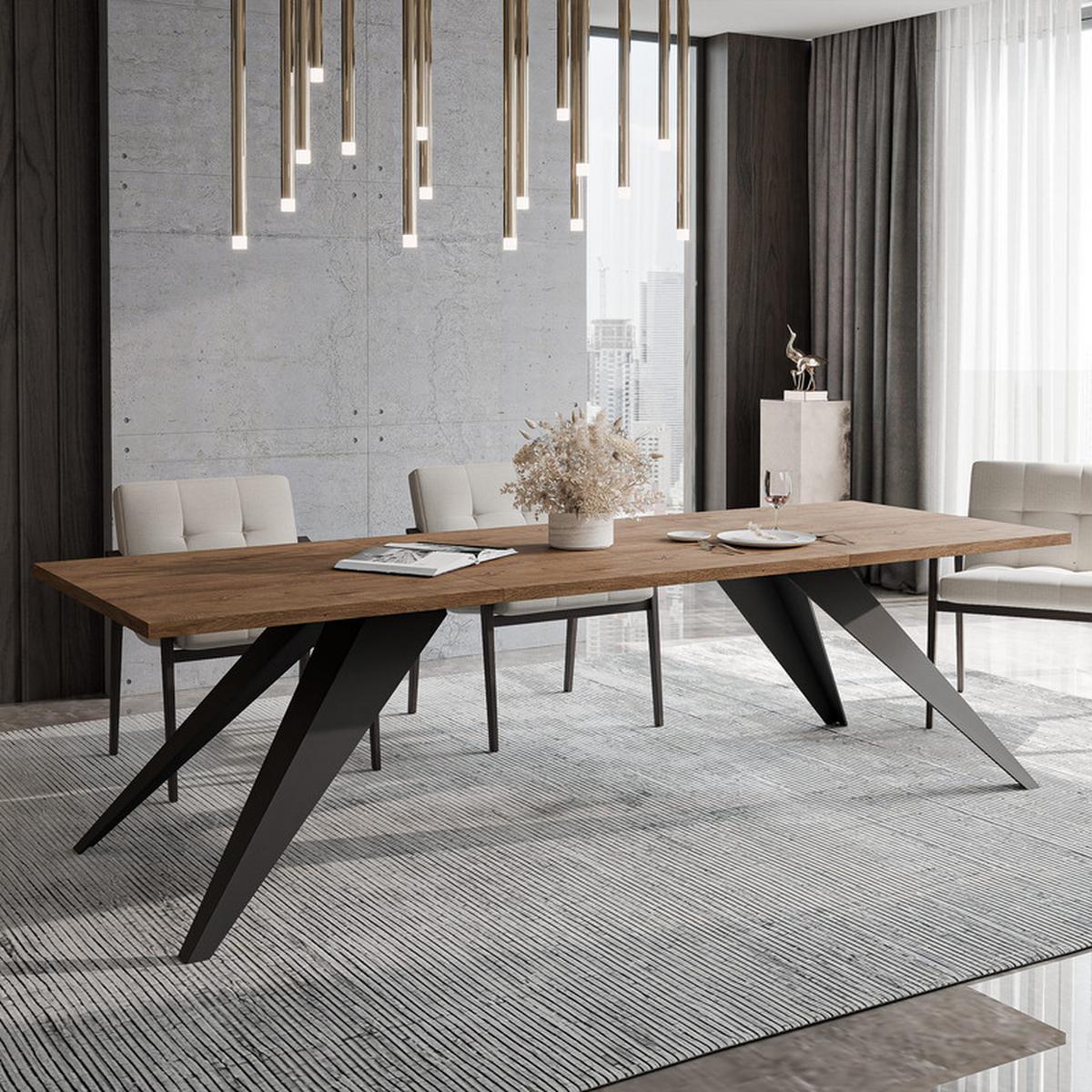 AUSZIEHTISCH XANDRO 160/90/76 cm mit Metallgestell, Schwarz / Lefkas-Eiche - Schwarz/Eiche San Remo, Holzwerkstoff/Metall (90/160/76cm) - Idohome