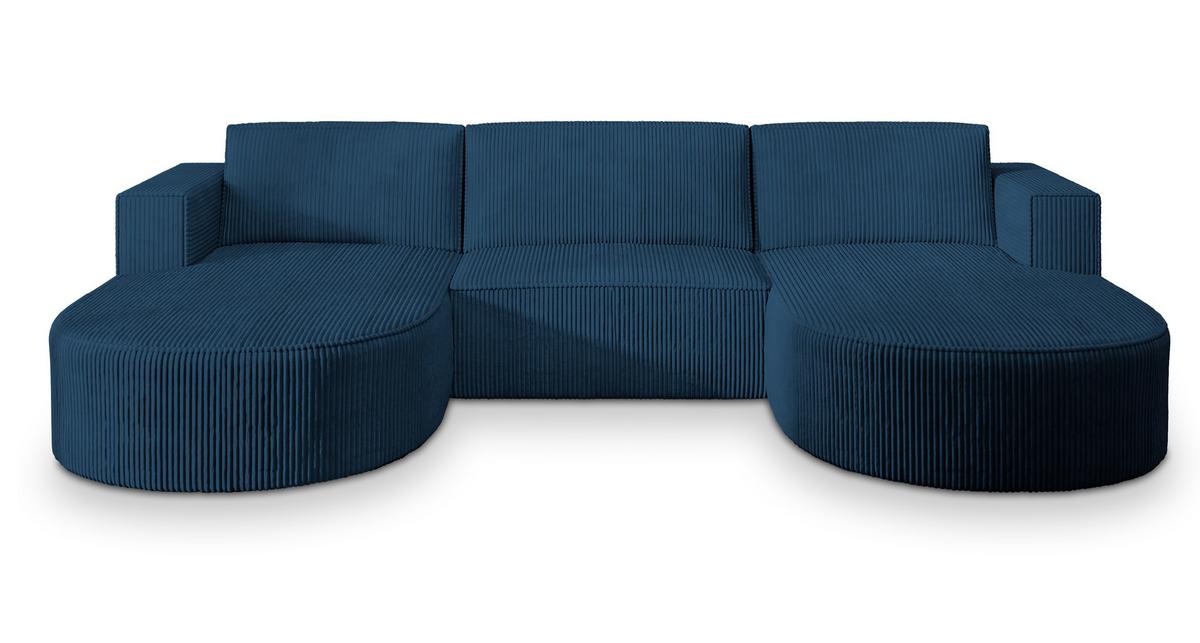 WOHNLANDSCHAFT VEZZO P Blau Kordstoff mit Schlaffunktion - Blau/Grau, Holz/Kunststoff (347/85/174cm) - MASSENO