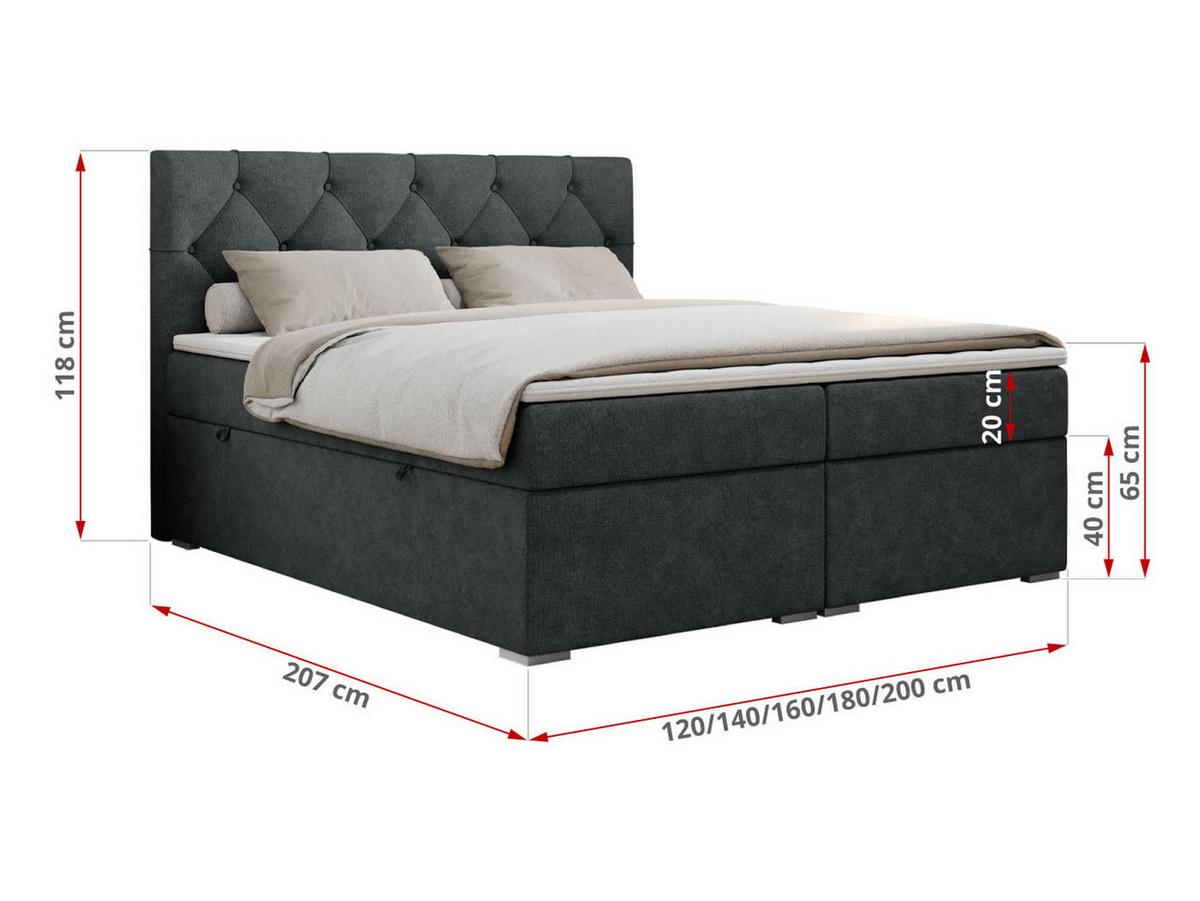 BOXBETT ALDA 200/200 Dunkelgrau Struktur - H3 - Dunkelgrau, Holz/Textil (200/200cm) - MKS