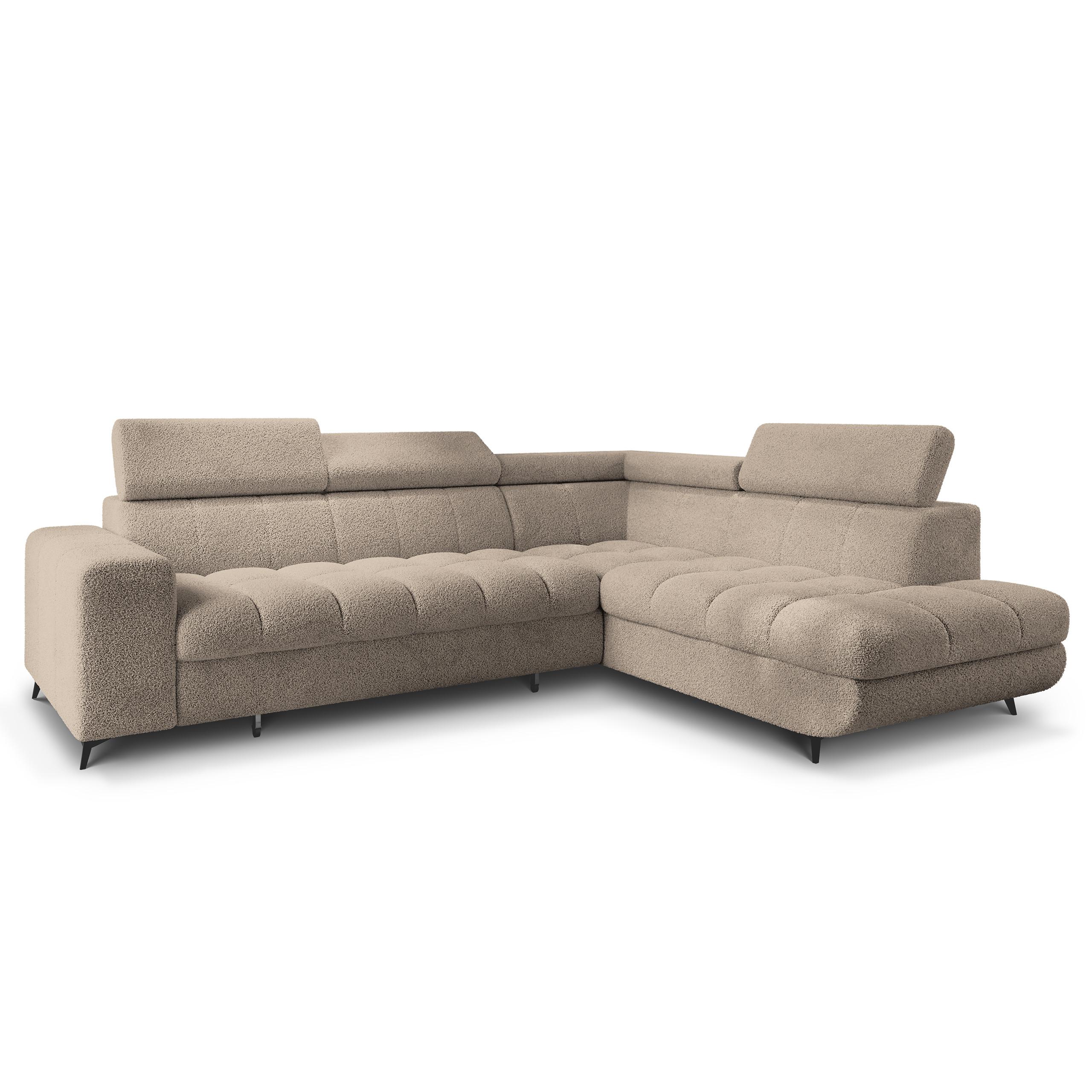 ECKSOFA MORIVA Q R-S Beige Boucle-Stoff mit Schlaffunktion - Beige, Holzwerkstoff/Textil (253/190cm) - MASSENO