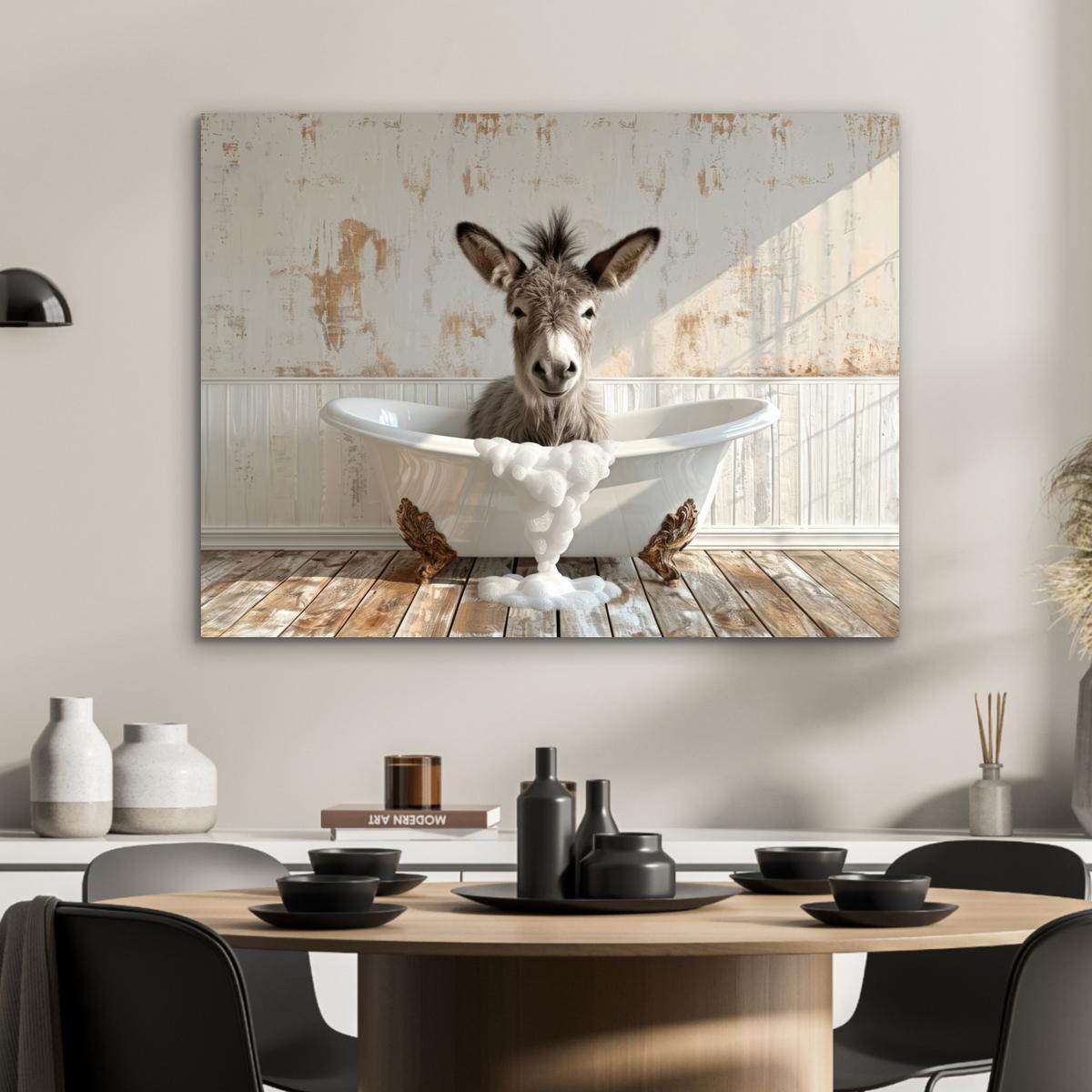 METALLBILD Esel - Tiere - Badewanne - Schaumstoff 80x60 cm - Weiß, Metall (80/60cm) - MuchoWow