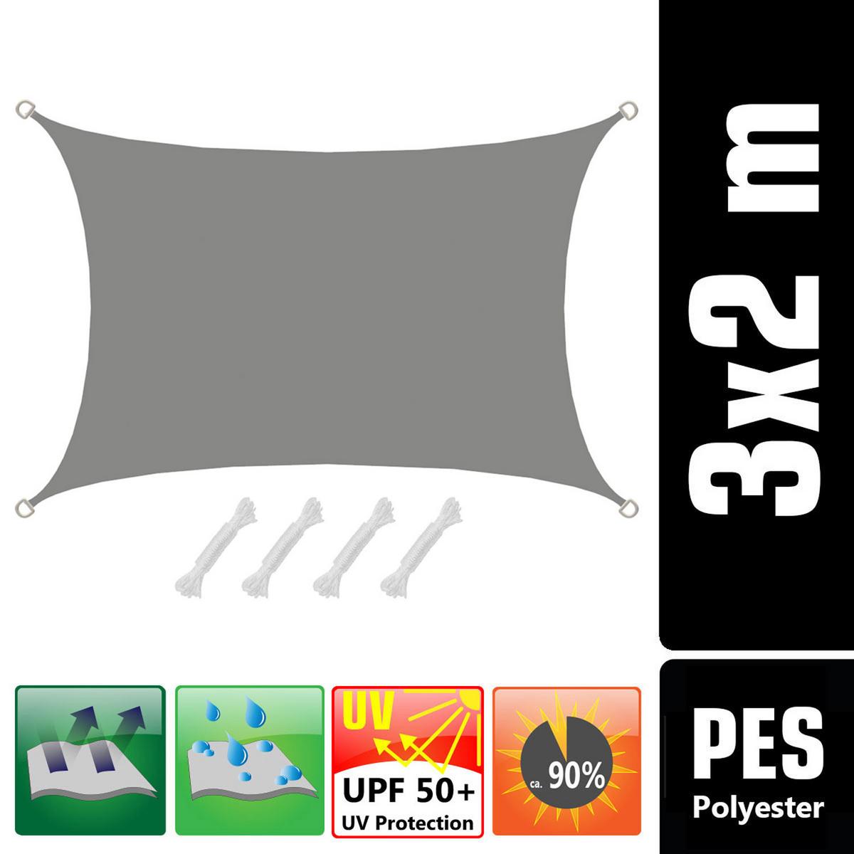 SONNENSEGEL 200/300 cm grau, rechteckig - Grau, Kunststoff (200/300cm) - Amanka