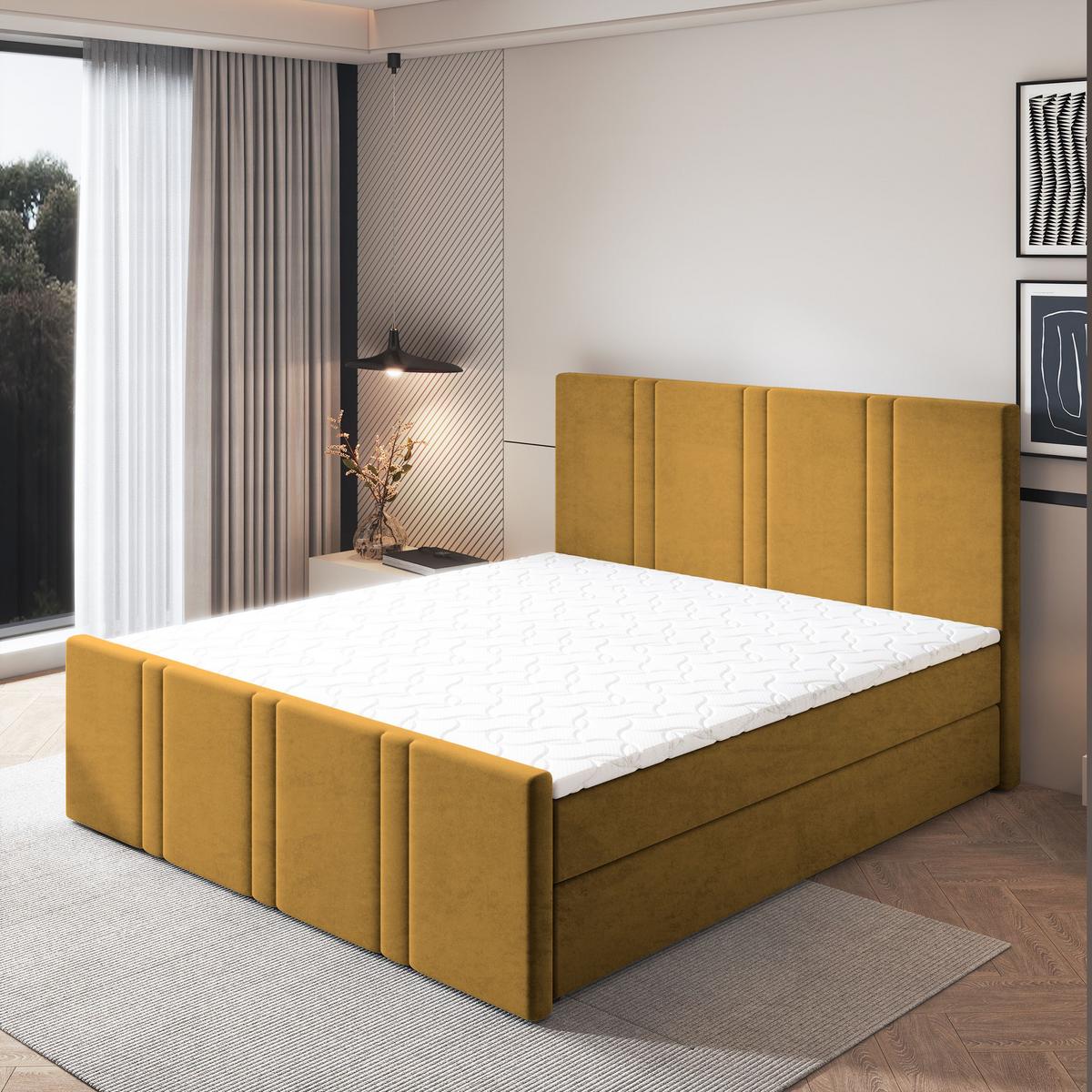 BOXBETT COMOZA 140x200 cm mit Matratze und Topper - Gelb - Gelb, Holz (140/200cm) - MASSENO