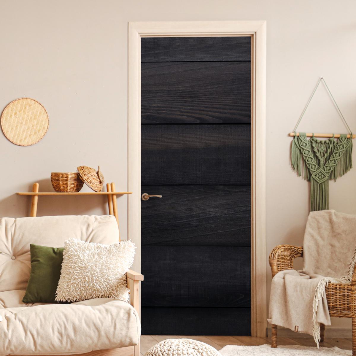 TÜRAUFKLEBER Schwarzer Hintergrund mit einer Plankenstruktur 90x235 cm - Türtapete - Schwarz, Kunststoff (90/0.1cm) - MuchoWow