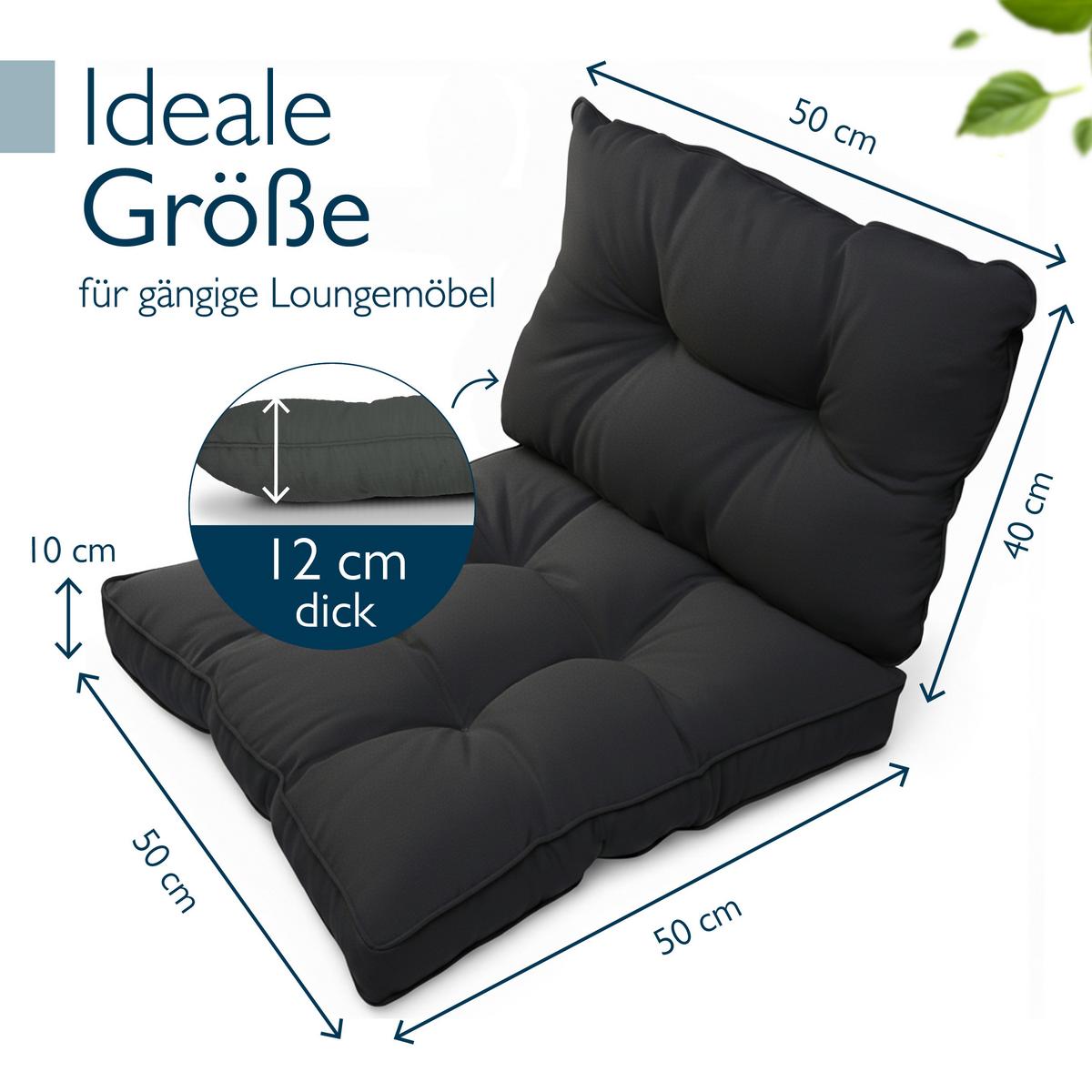 LOUNGEKISSEN Flair Outdoor Sitz 50x50x10cm mit Rücken 50x40x12cm Graphitgrau (2tlg) - Graphitfarben, Textil (50/50cm) - Beautissu 