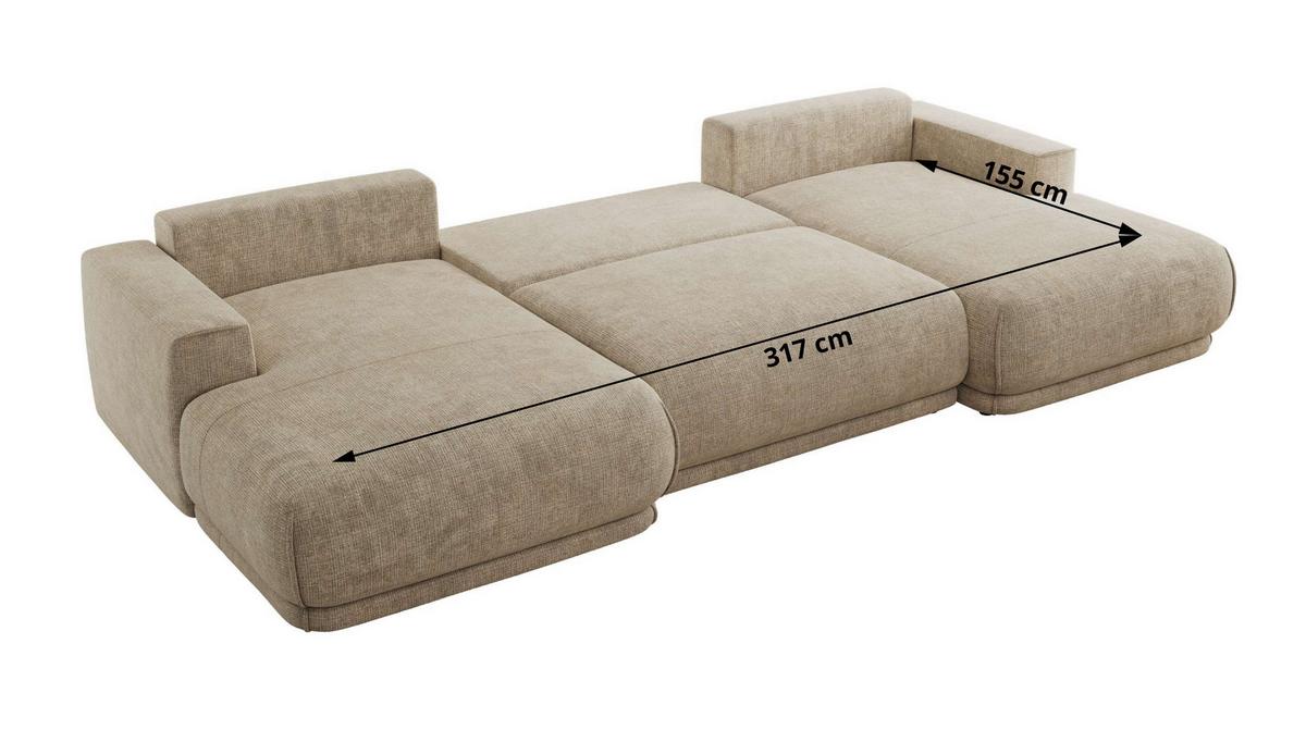 WOHNLANDSCHAFT RINA U Beige Schenille grob gewebt - Beige/Schwarz, Kunststoff/Textil (360/85/170cm) - MKS