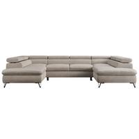 WOHNLANDSCHAFT PEDRO U Samt Beige - Beige/Schwarz, Textil/Metall (346/76/208cm) - MKS