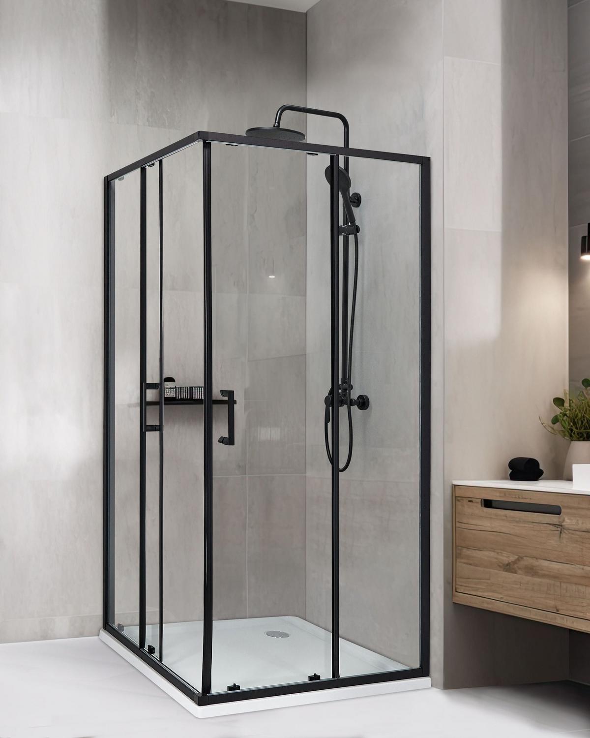 DUSCHKABINE 90/90/185 cm Schwarz Tela - Transparent/Schwarz, Glas (90/90/185cm) - Beliani