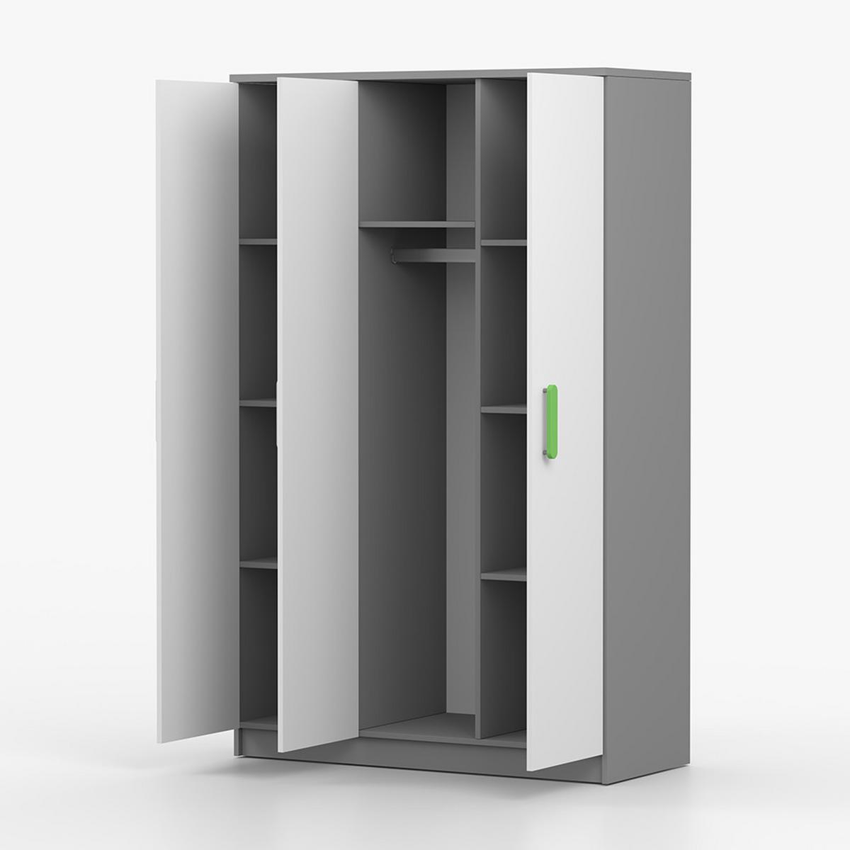 KLEIDERSCHRANK Jonas II 2D 19, 120/192/50, 3-türig, grau - Weiß/Grau, Holzwerkstoff (120/194/50cm) - imoebel24