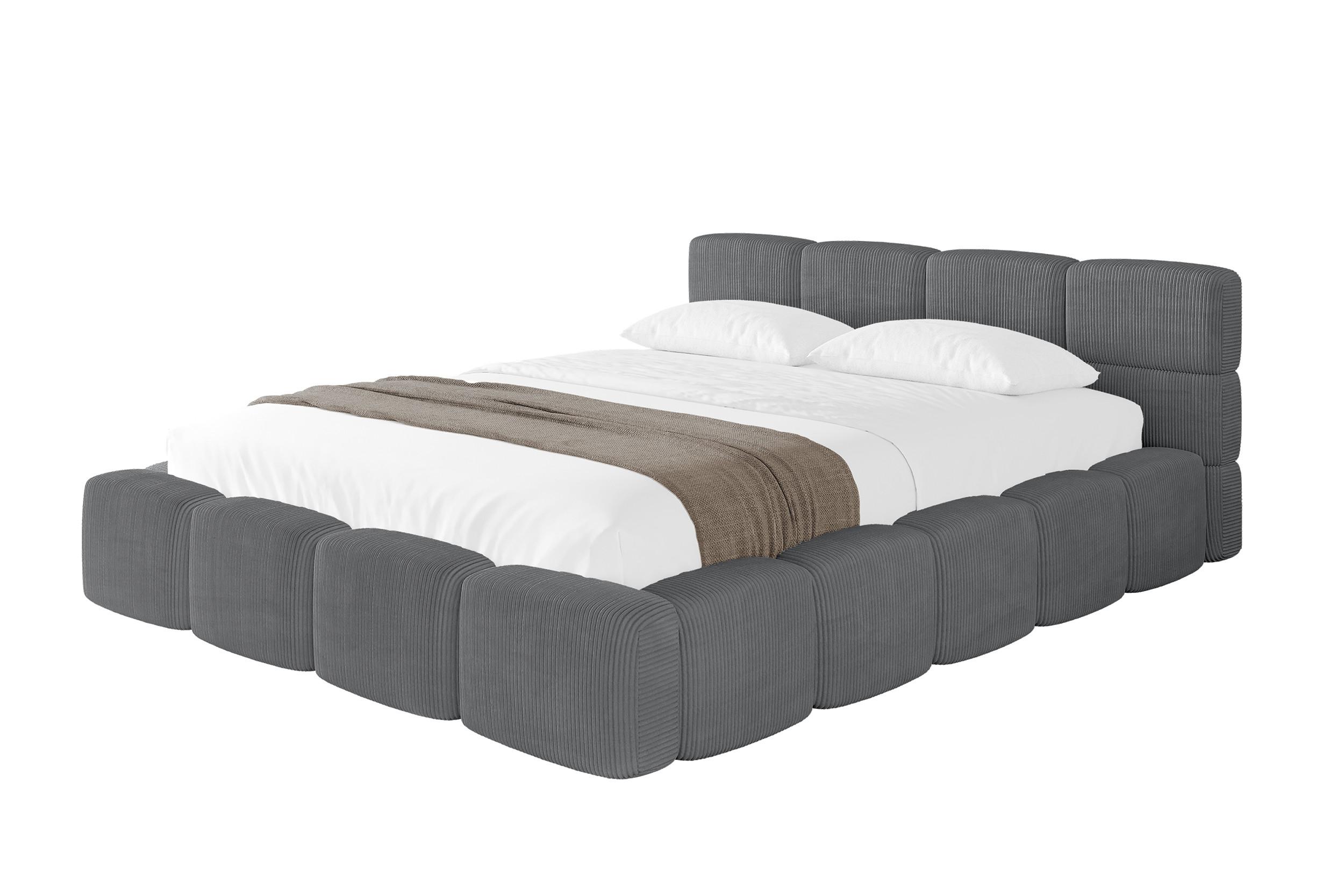 POLSTERBETT mit Bettkasten und Lattenrost, Bett mit Kopfteil, Boxbett ohne Matratze, Doppelbett mit Stauraum - NATA-v1 200x200 Dunkelgrau - Chromfarben, Holzwerkstoff/Textil (200/200cm) - ALTDECOR
