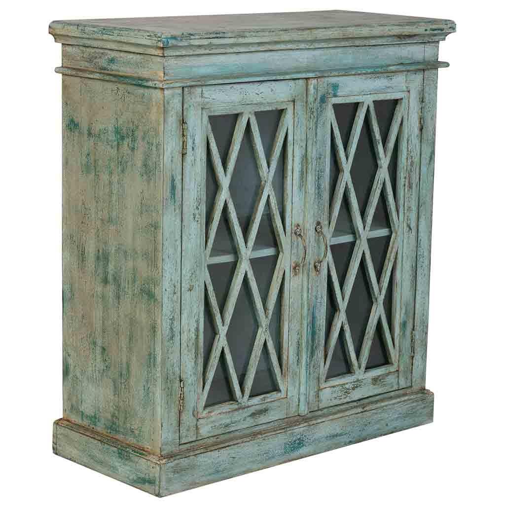 SIDEBOARD aus Holz und Glas mit 2 Türen 90x40x100 cm - Blau, Holz (90/100/40cm) - Wanderlust