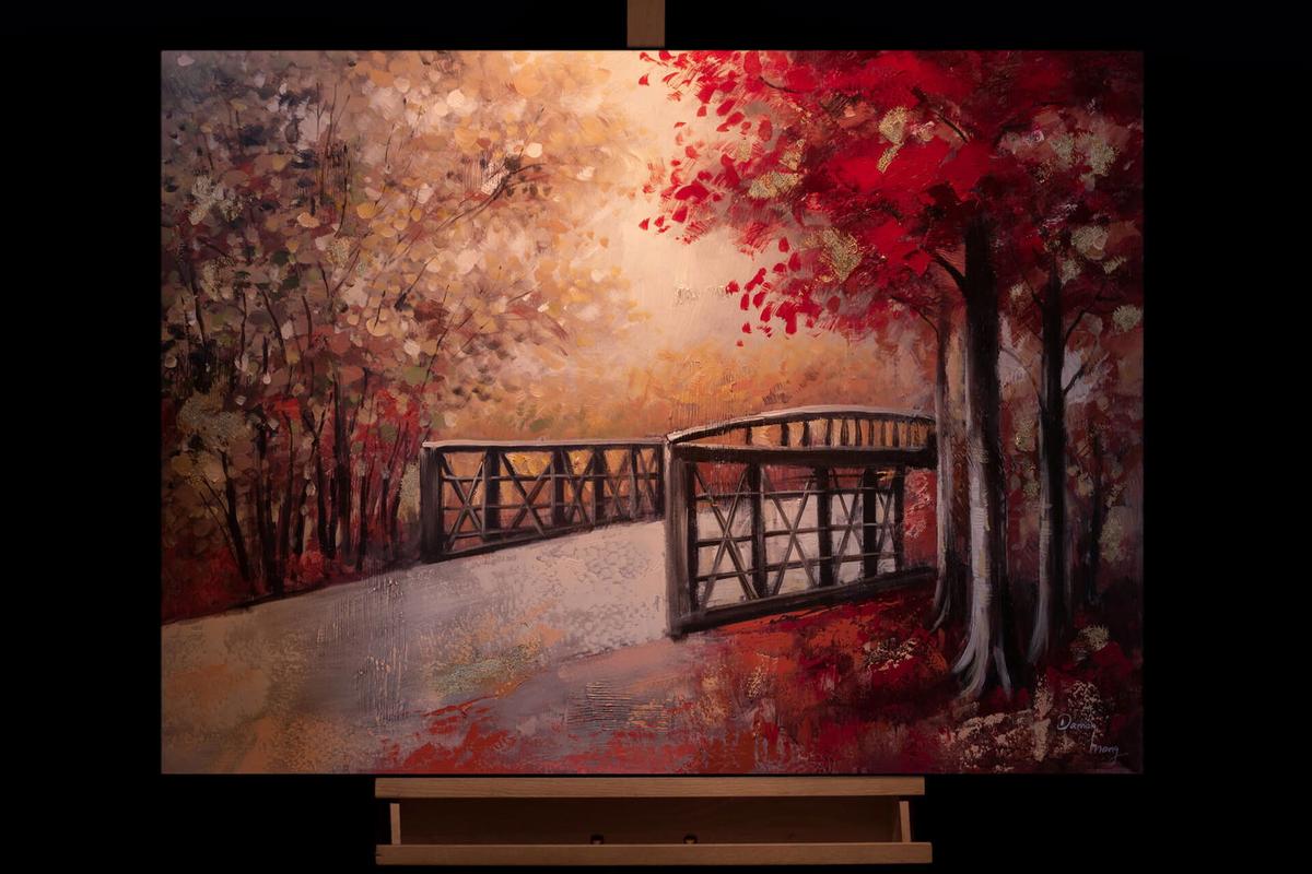 ACRYLBILD HANDGEMALT 100/75 cm - Beige/Rot, Holz/Textil (100/75cm) - KUNSTLOFT