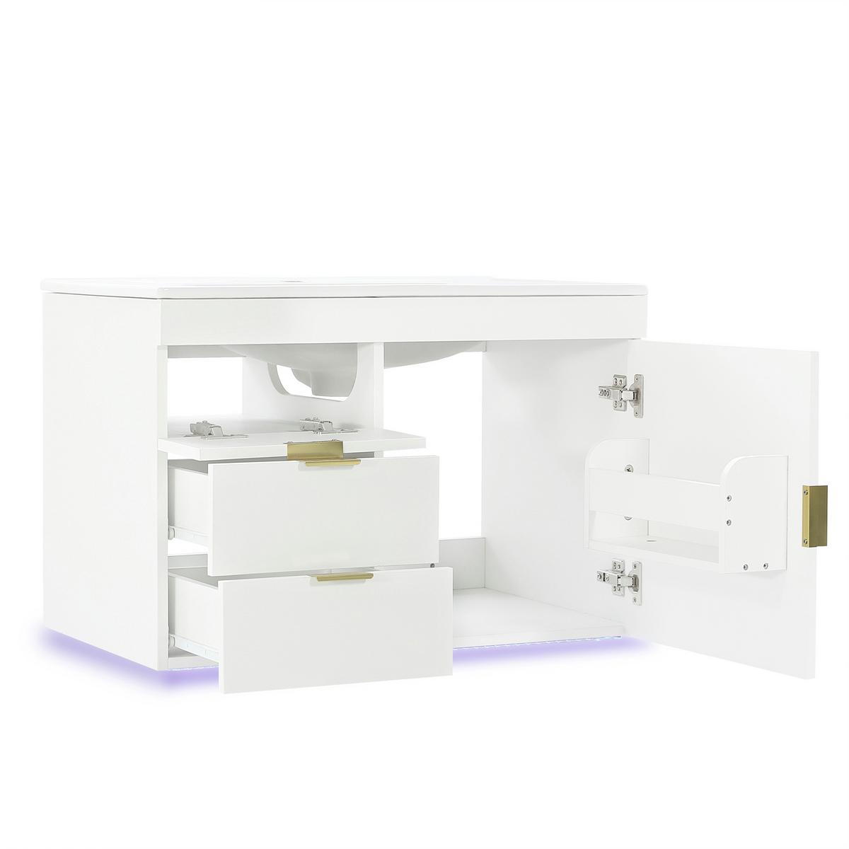 WASCHTISCH mit Unterschrank 76cm Weiß Holzoptik, LED-App & Soft-Close - Weiß, Holzwerkstoff (76/51/46cm) - Urban Meuble