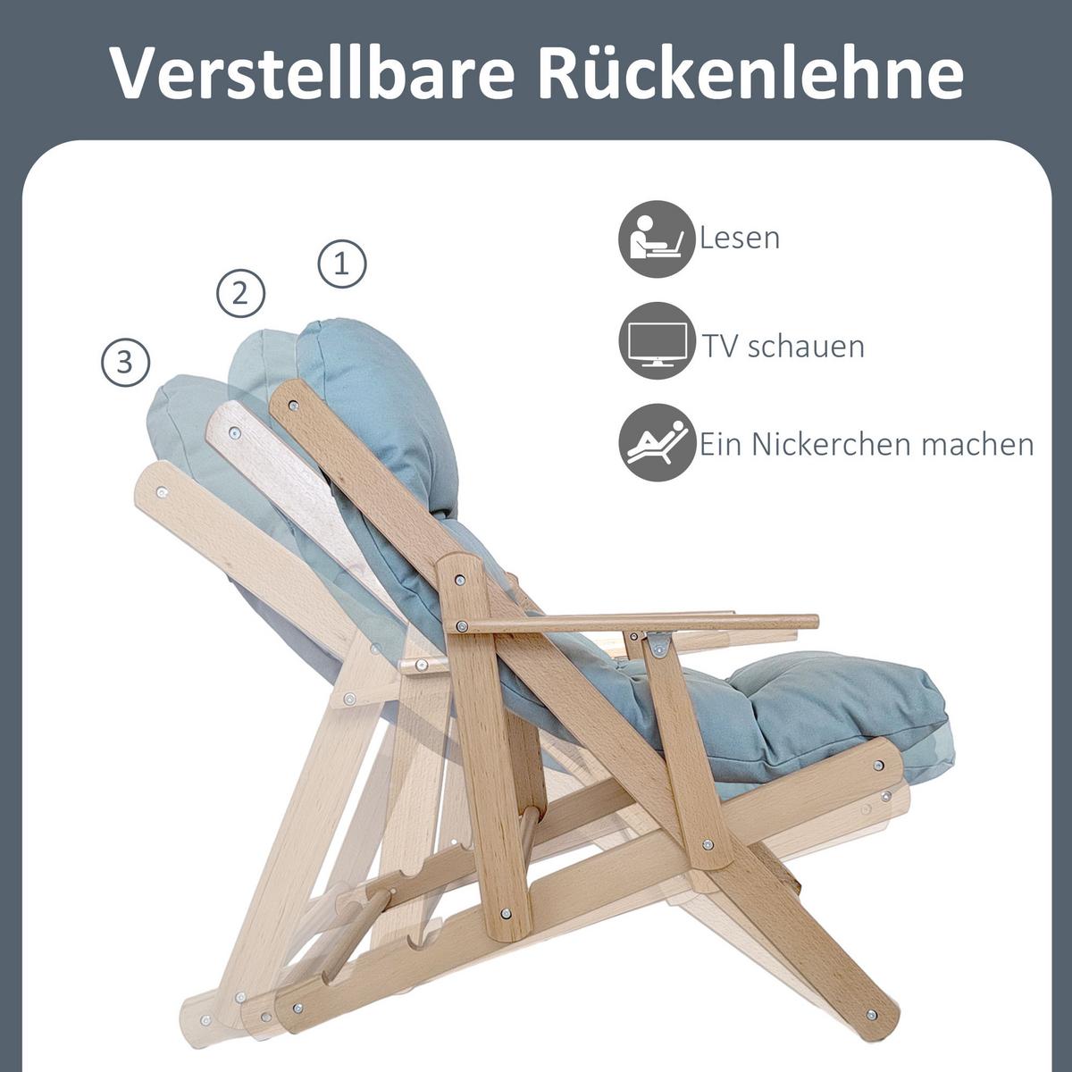 RELAXSESSEL Klappbar mit Polsterung Grau - Hellgrau, Holz (89/96/71cm) - HOMCOM