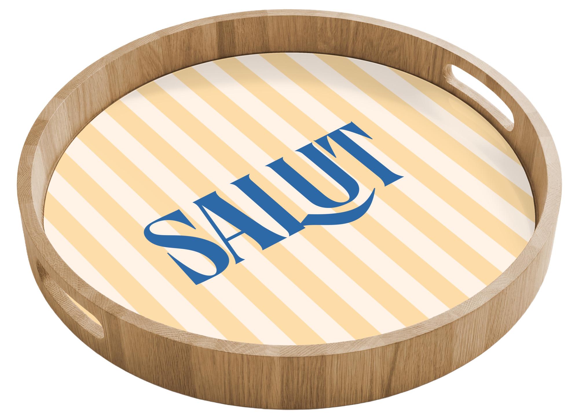 TABLETT Salut - Zitat - Streifen - Gelb - Blau - Weiß 40x40 cm - Beige, Holz (40/5/5cm) - OnlyWow