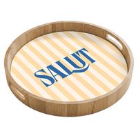 TABLETT Salut - Zitat - Streifen - Gelb - Blau - Weiß 40x40 cm - Beige, Holz (40/5/5cm) - OnlyWow