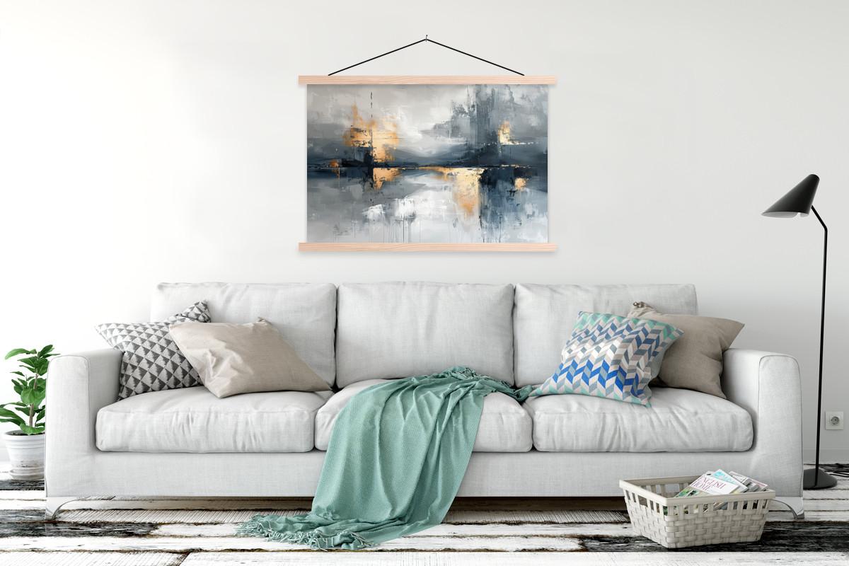 POSTER MIT MAGNETLEISTEN Kunst - Grau - Gold - Abstrakt Magnetleiste 120x80 cm - Dunkelgrau, Textil (120/80/0.15cm) - MuchoWow
