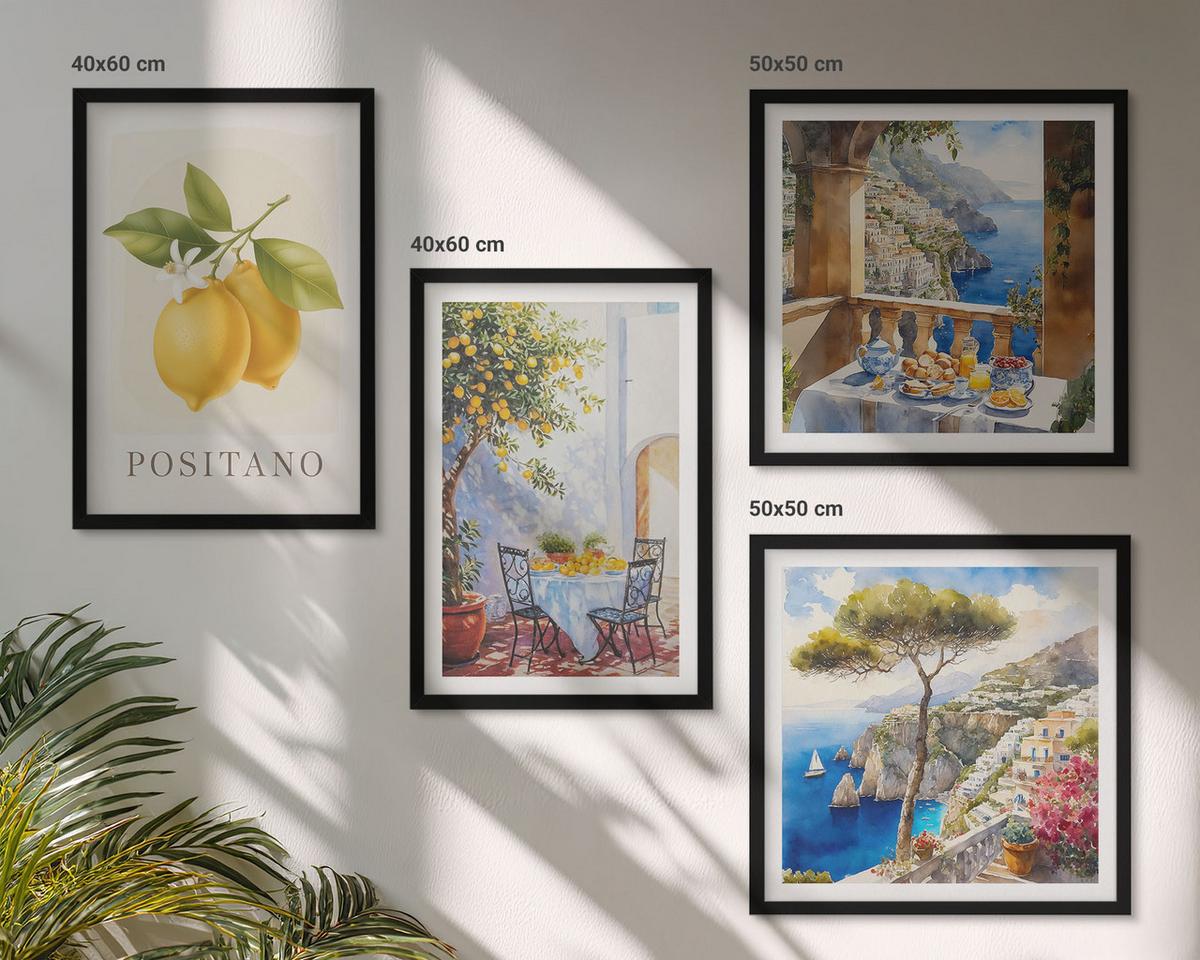 BILDER SET 4er Set - 50x50 cm & 40x60 cm Schwarzer Rahmen - Ansichten der Zitronenarchitektur von Positano - Schwarz, Kunststoff (50/50cm) - TULUP