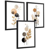 POSTER 3er-Set Wandbilder Geometrische Blumen modern Wohnzimmer Deko, Schlafzimmer, Küche, Badezimmer Schwarzer Rahmen A3 - Schwarz, Papier (29.7/1/42cm) - Nacnic