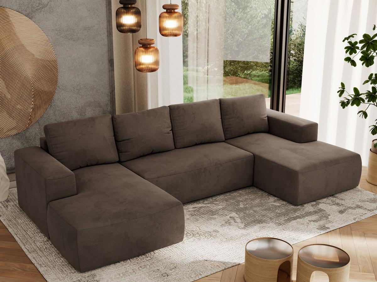 WOHNLANDSCHAFT TRENTINO U Braun Velvet - Schwarz/Braun, Kunststoff/Textil (334/91/163cm) - MKS