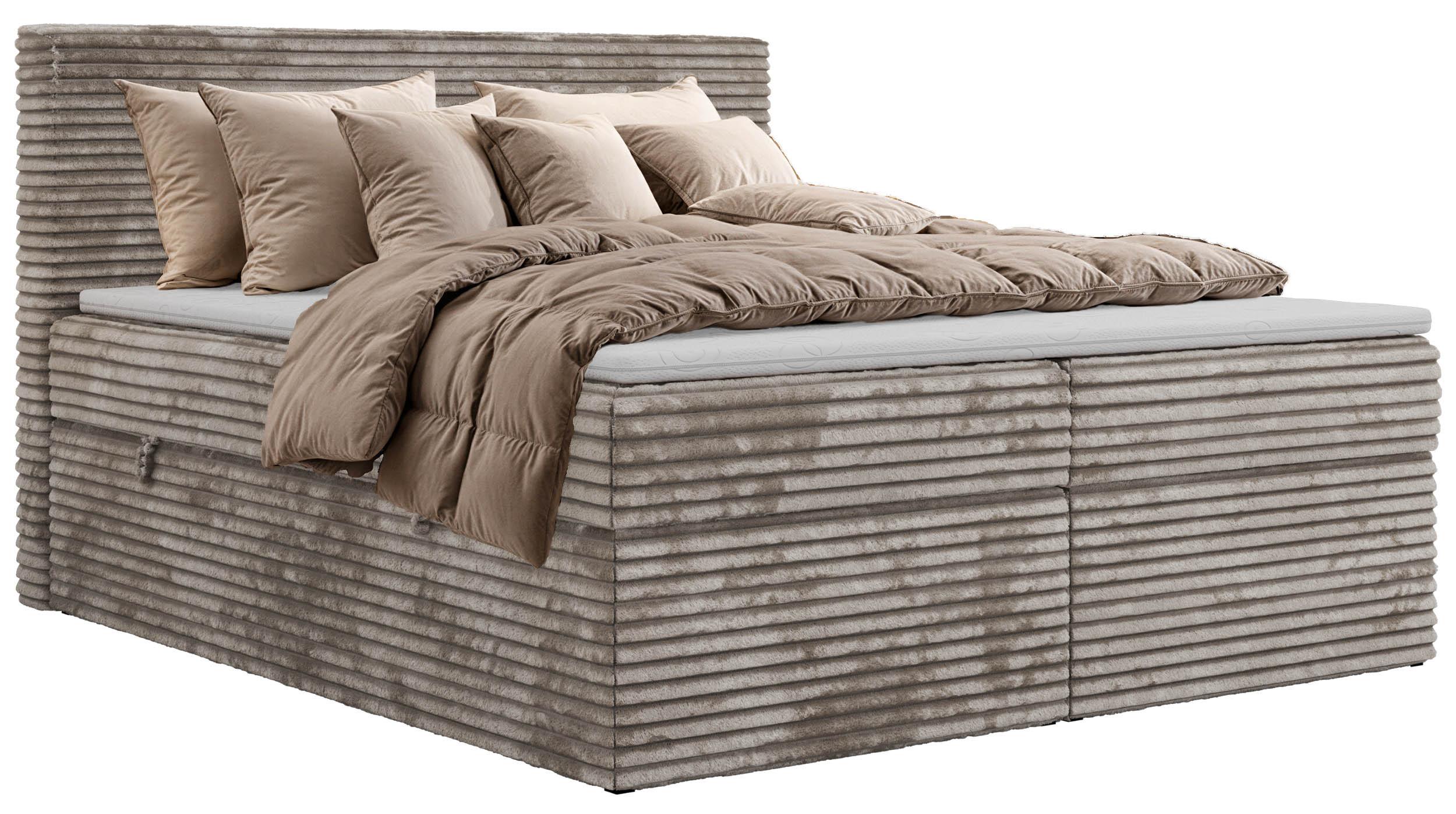 BOXBETT TILION 140/200 - Hellbraun Cord - Topper Visco - H3 - Hellbraun, Textil (140/200cm) - MKS