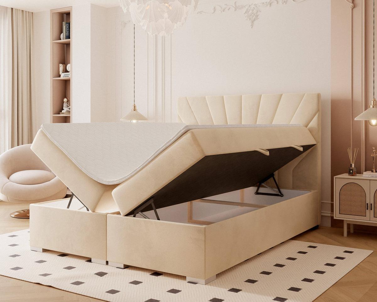 BOXBETT 160x200 cm mit Topper - Creme, Holzwerkstoff/Textil (120/200cm) - Idohome