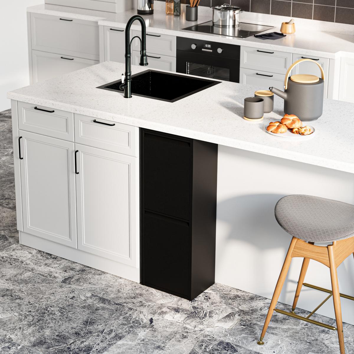 MÜLLTRENNSCHRANK Sollentuna - Schwarz, Kunststoff/Metall (33/93/25cm) - [en.casa]